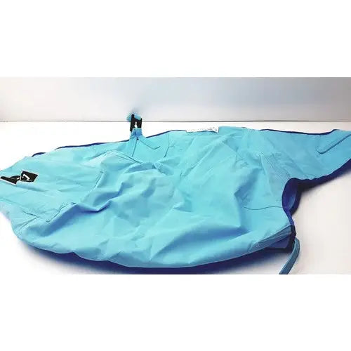 Light blue waterproof jacket with dark blue trim and black logo on shoulder in arjohuntleigh mfa1000m-l passive clip sling 600lbs