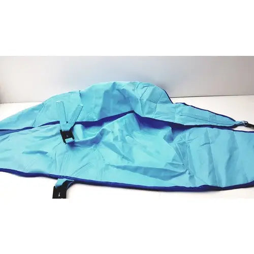 Light blue lightweight nylon rain poncho with dark blue trim and adjustable straps for mfa1000m-l passive clip sling 600lbs