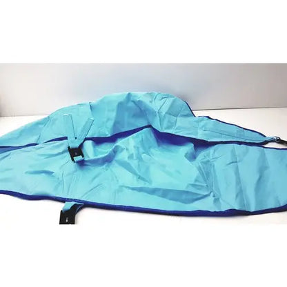 Light blue lightweight nylon rain poncho with dark blue trim and adjustable straps for mfa1000m-l passive clip sling 600lbs