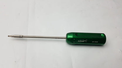 Arthrex AR-13326 green cannulated screwdriver with ergonomic handle and metallic shaft precision surgical instrument