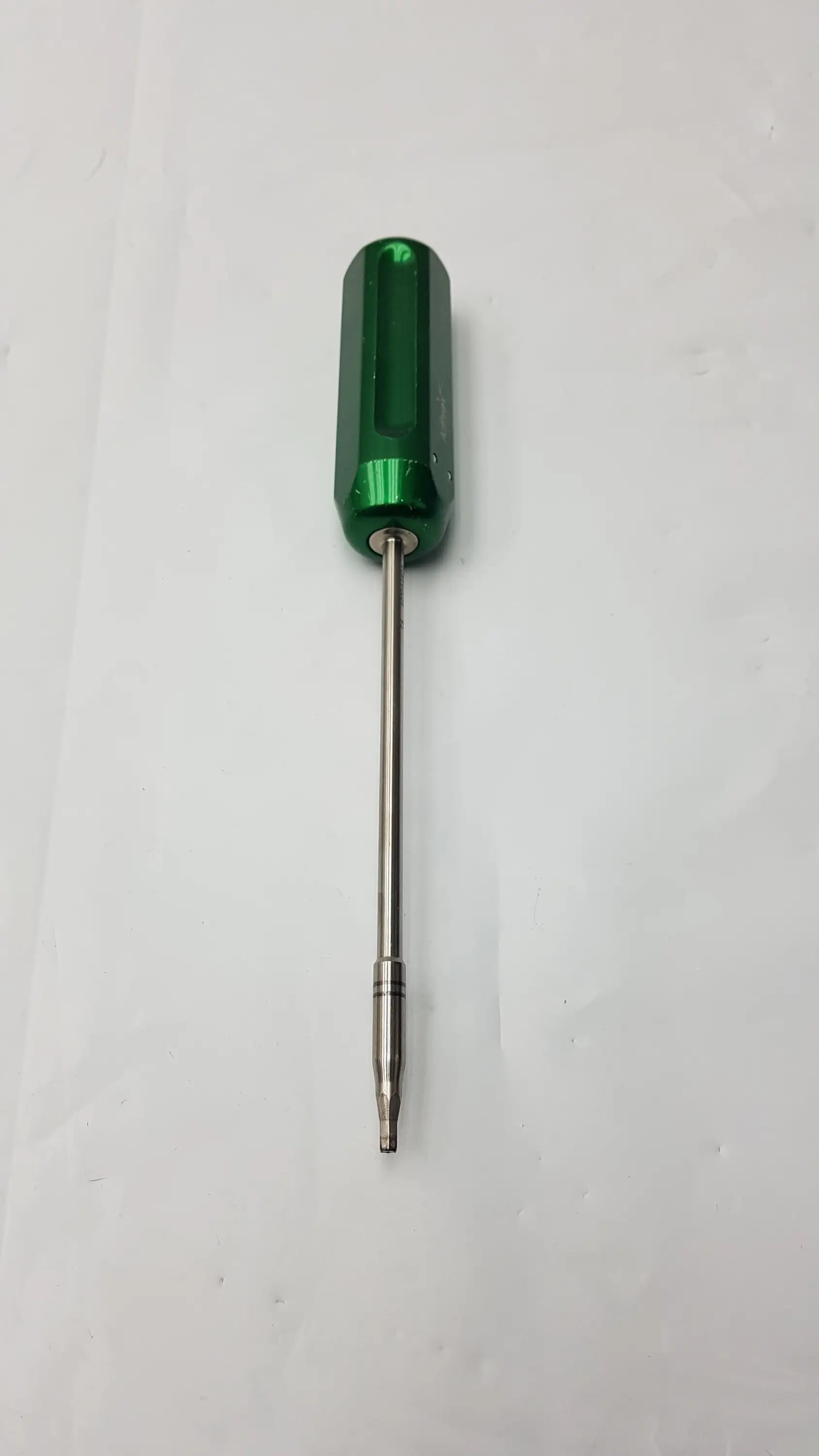 Arthrex AR-13326 green-handled cannulated screwdriver with metallic shaft and pointed tip precision surgical instrument