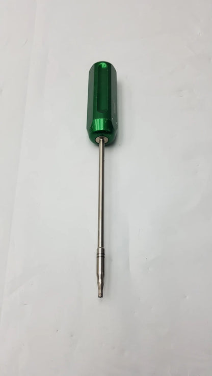 Arthrex AR-13326 green-handled cannulated screwdriver with metallic shaft and pointed tip precision surgical instrument
