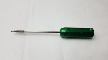 Arthrex AR-13326 green plastic-handled cannulated screwdriver with metallic shaft and precision tip surgical instrument
