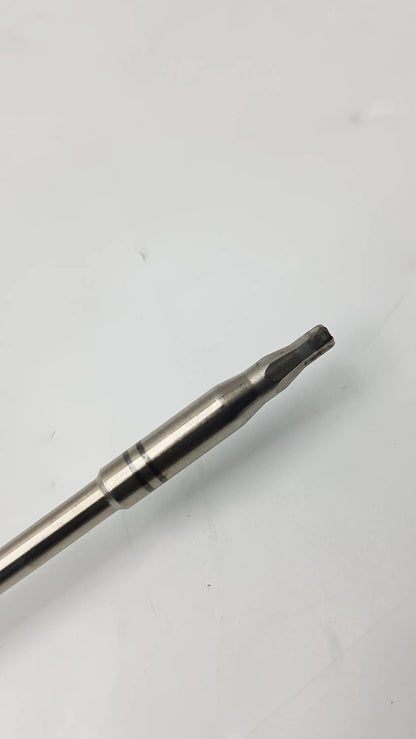 Silver-colored metal arthrex ar-13326 cannulated screwdriver with hex drive tip and ridged shaft as precision surgical instrument