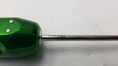 Arthrex AR-1386 hex cannulated screwdriver with green handle, metallic shaft, and engraved serial number