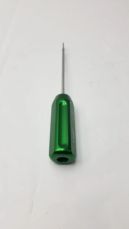Arthrex AR-1386 green metallic hex cannulated screwdriver with slender pointed tip and ergonomic handle