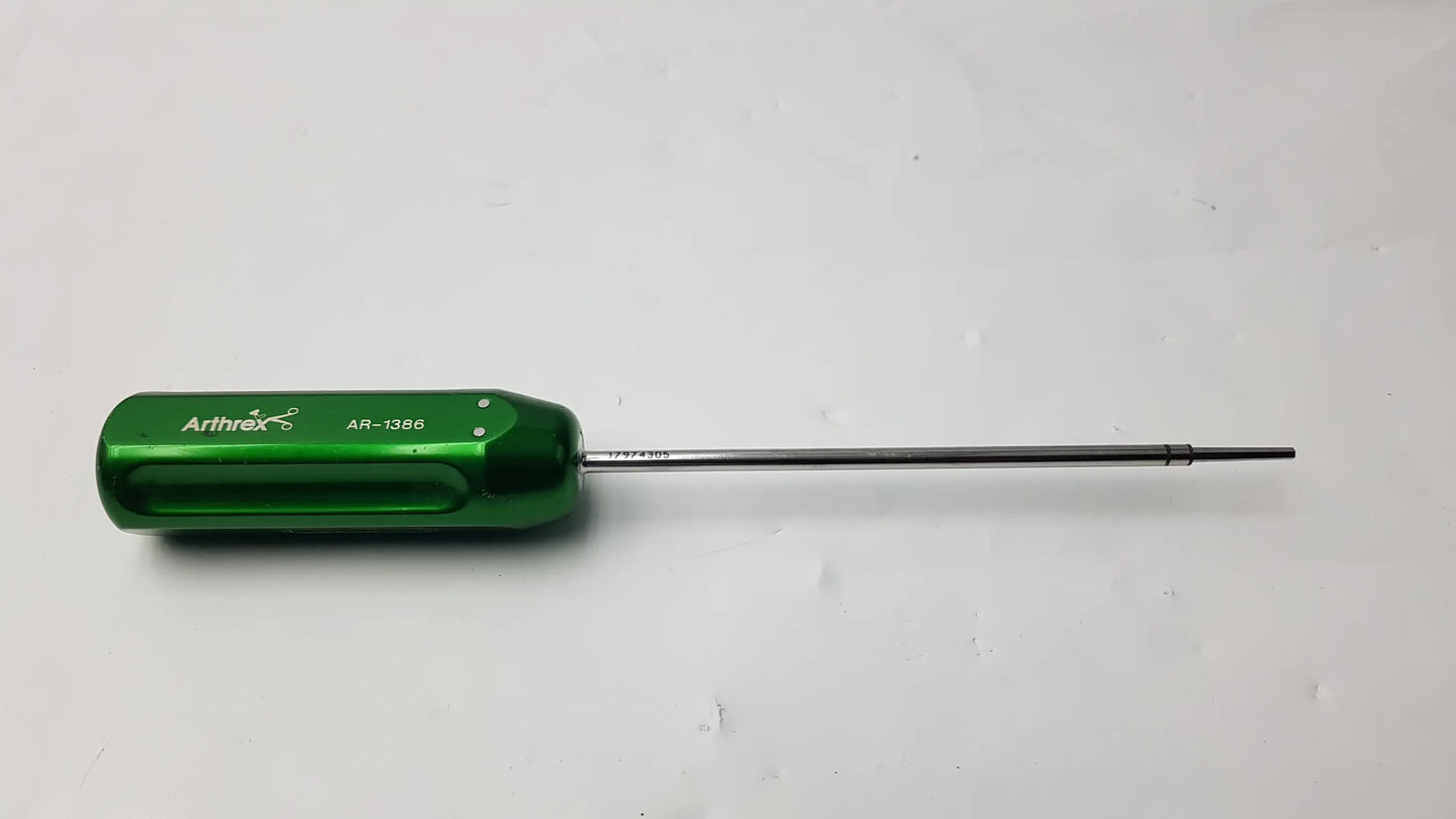 Arthrex ar-1386 hex cannulated screwdriver with green handle and metallic shaft for precise surgical use