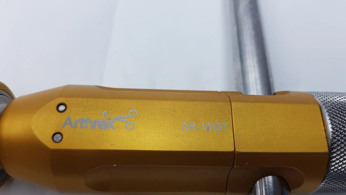 Gold-colored arthrex ar-1415t torque wrench with textured grip and engraved branding featuring oats chuck handle