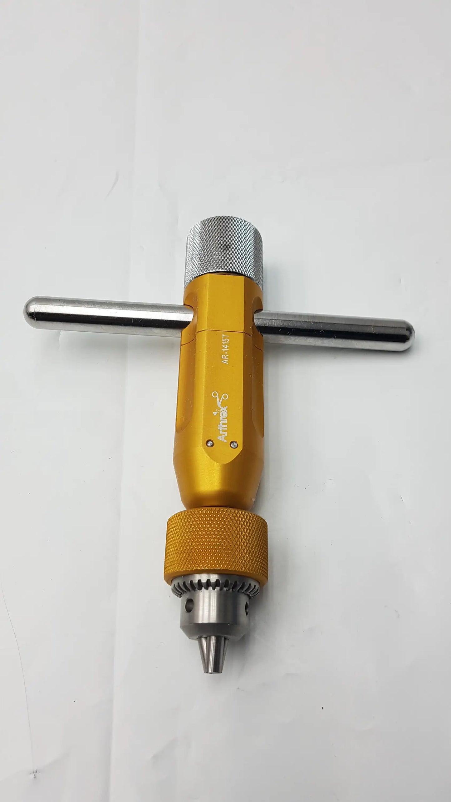 Gold-colored metal arthrex ar-1415t tube harvester driver extractor featuring oats chuck handle with t-handle grip