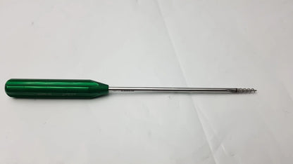Green-handled arthrex ar-1920tb bio-corkscrew combo punch tap surgical instrument with metallic shaft and threaded tip