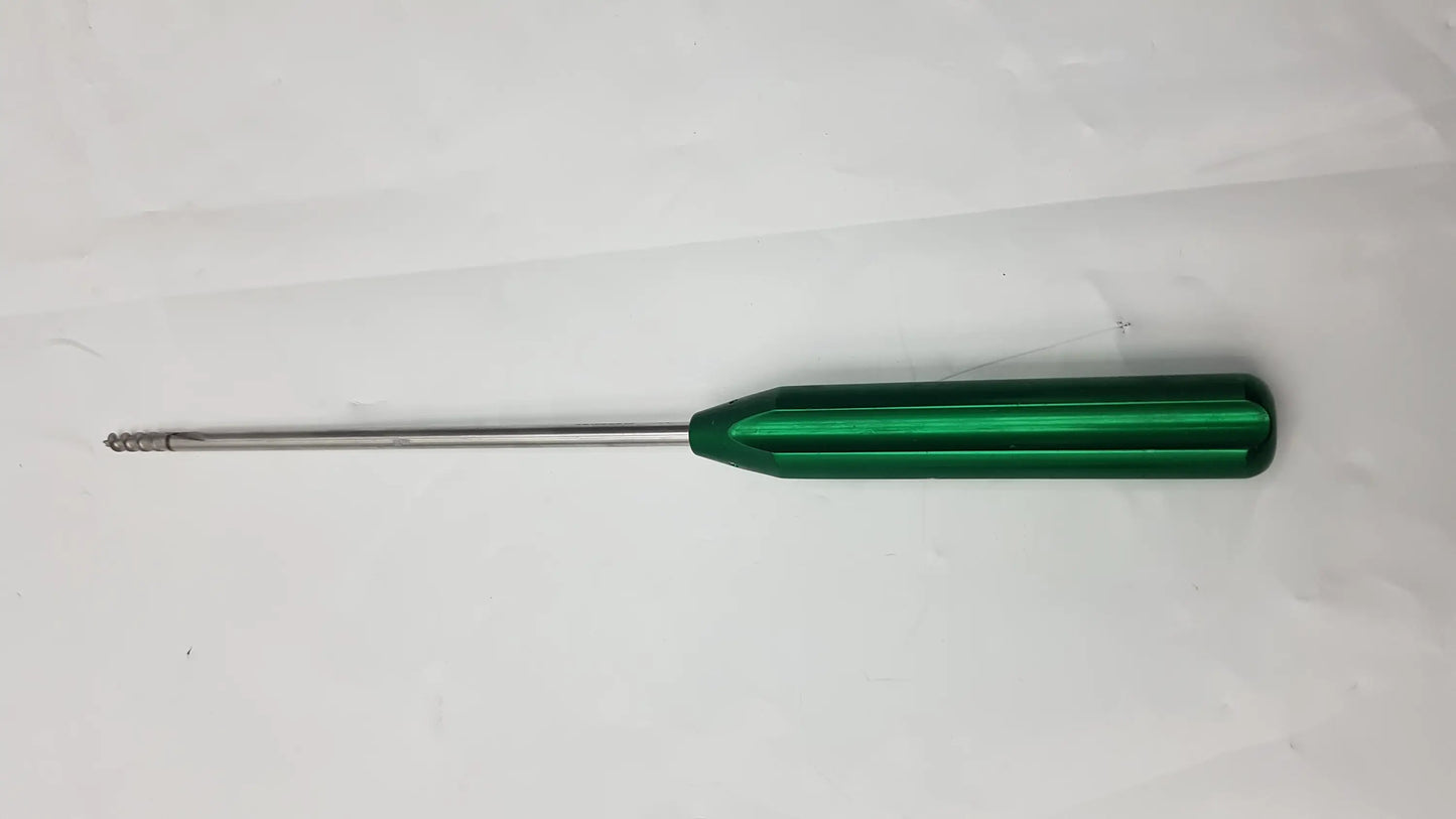 Arthrex AR-1920TB bio-corkscrew combo punch tap surgical instrument with green handle and metallic threaded tip