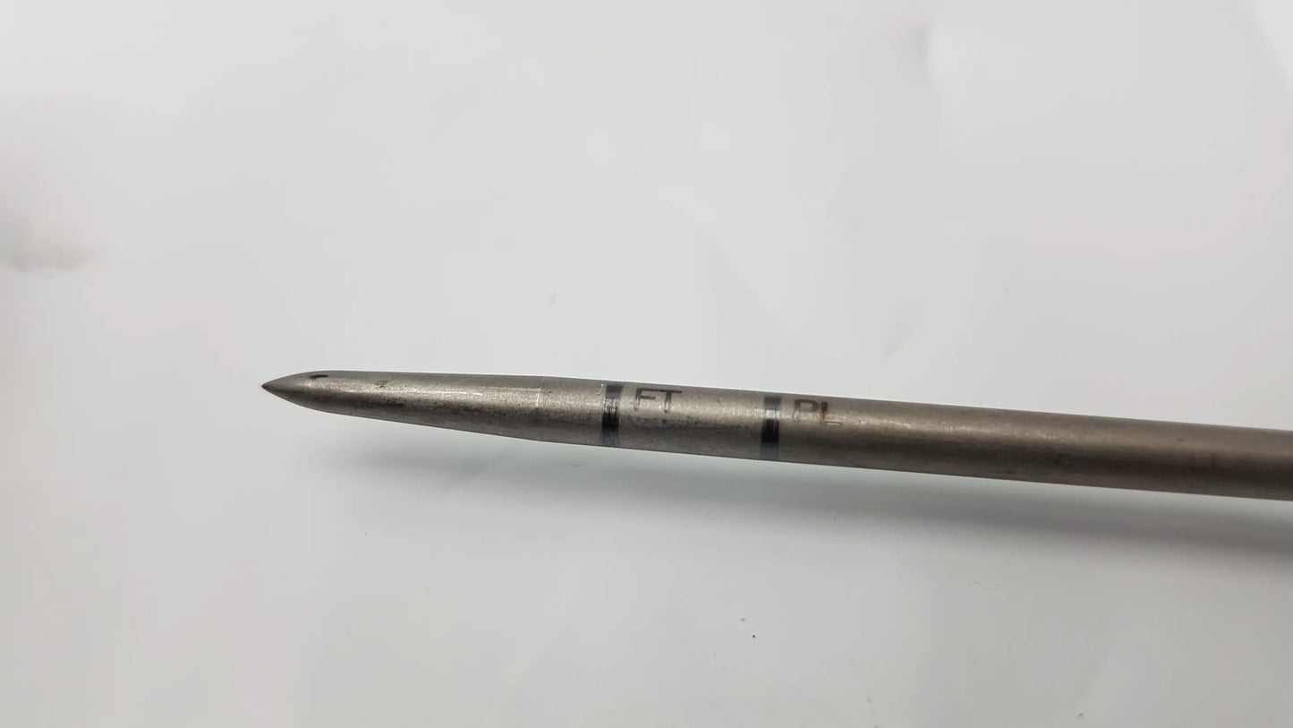 Silver-colored metal arthrex ar-1922p surgical instrument punch with sharp point and engraved markings for corkscrew ft systems