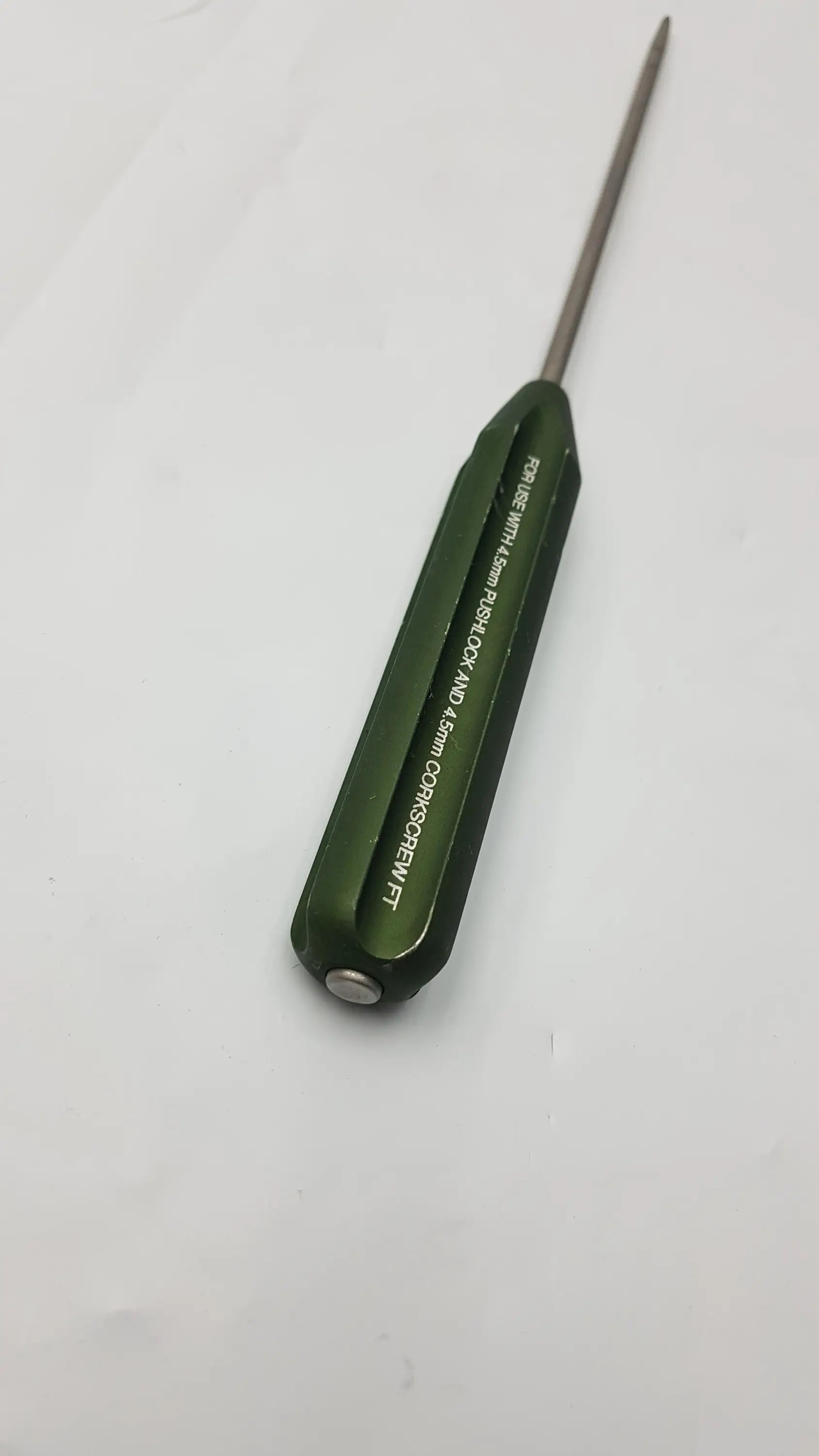 Green-handled arthrex ar-1922p surgical instrument punch with metallic shaft and engraved text for corkscrew ft systems