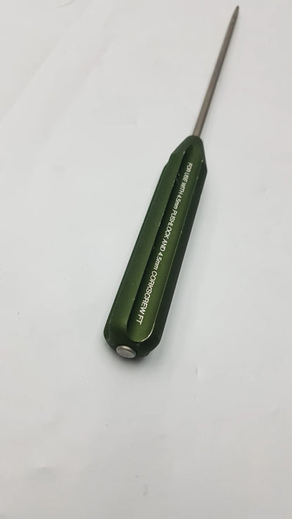 Green-handled arthrex ar-1922p surgical instrument punch with metallic shaft and engraved text for corkscrew ft systems