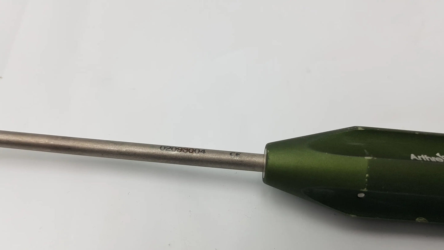Green-handled arthrex ar-1922p surgical instrument with metallic shaft and engraved serial number for corkscrew ft systems