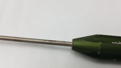 Green-handled arthrex ar-1922p surgical instrument with metallic shaft and engraved serial number for corkscrew ft systems