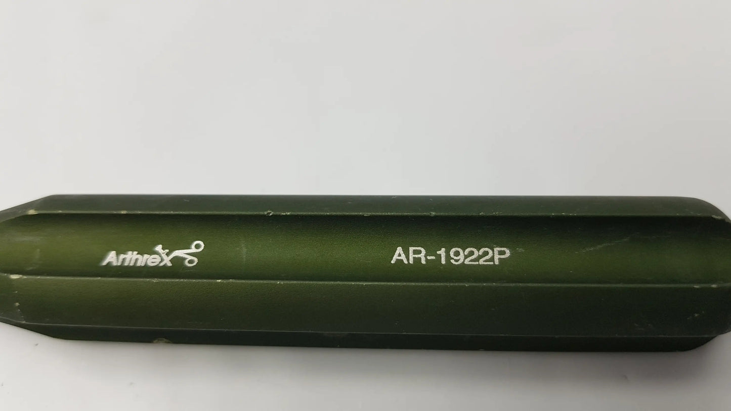 Dark green hexagonal arthrex ar-1922p surgical instrument with matte finish and white engraved branding for corkscrew ft systems