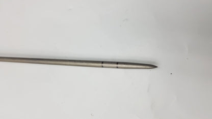 A sleek metallic ar-1922p surgical instrument needle with pointed tip and two dark bands for corkscrew ft systems use