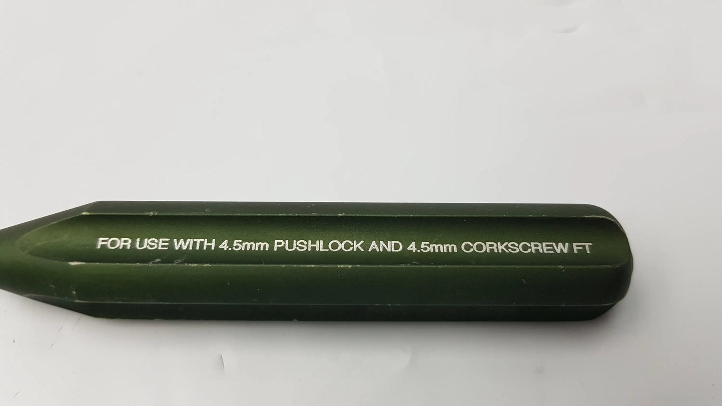 Dark green hexagonal arthrex ar-1922p surgical instrument punch compatible with 4.5mm pushlock and corkscrew ft systems