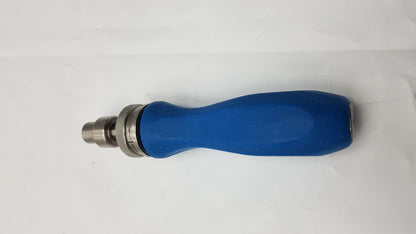 Blue ergonomic grip arthrex ratcheting screwdriver handle with metallic chuck and adjustment collar for surgical instruments