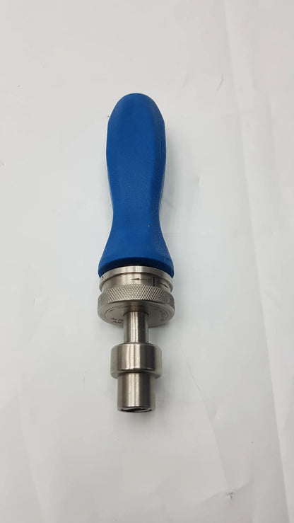 Blue rubber-handled stainless steel ratcheting screwdriver handle with textured grip for arthrex screwdriver shafts surgical instrument