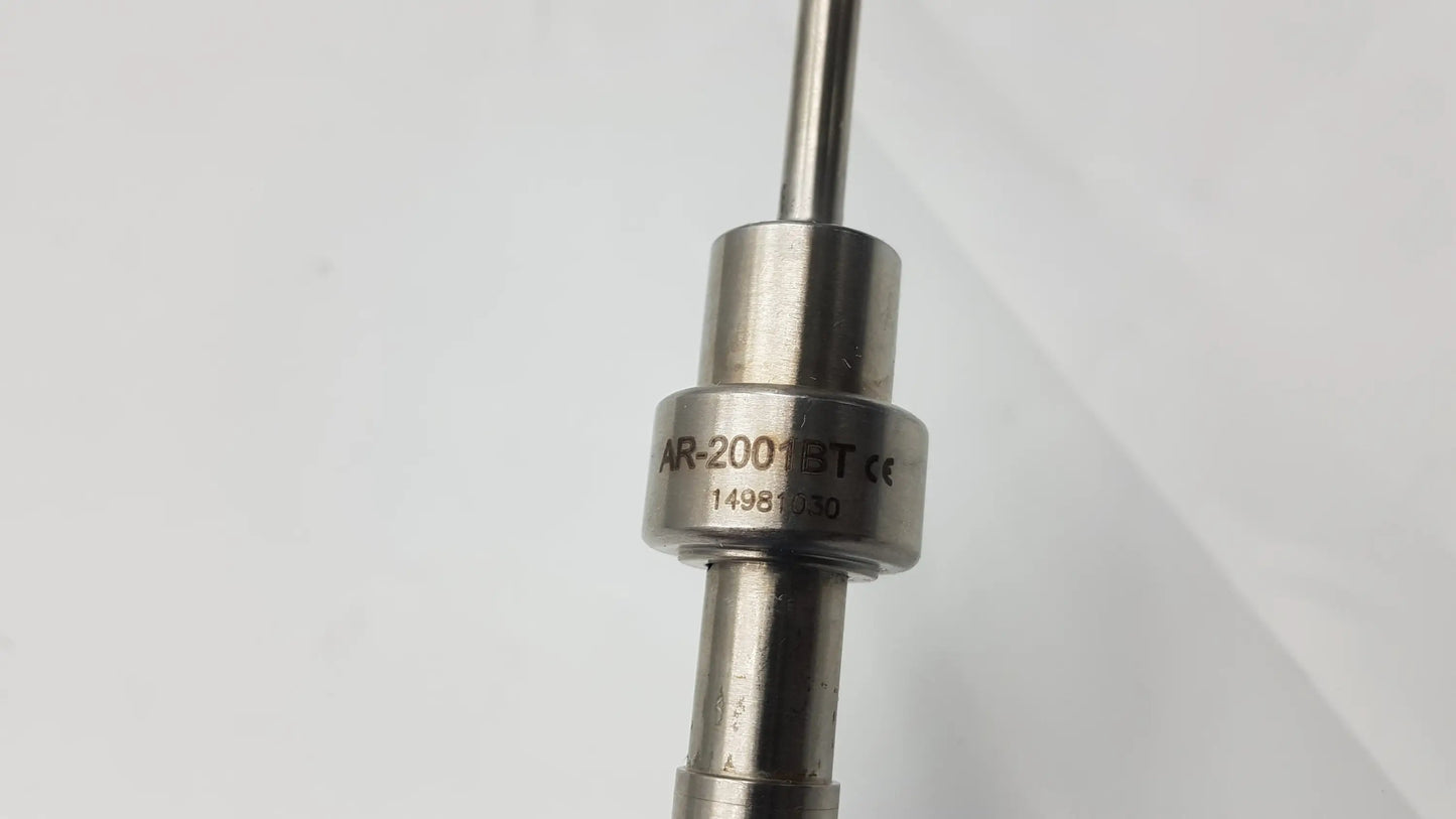 Silver metallic arthrex ar-2001bt tear drop handle fuel injector with engraved model ar-200bt and serial 14981030