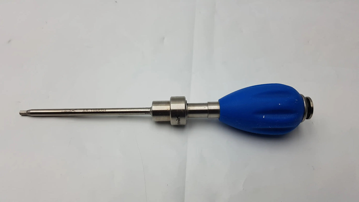 Blue ergonomic arthrex ar-2001bt tear drop handle surgical instrument with metallic shaft and fine tip