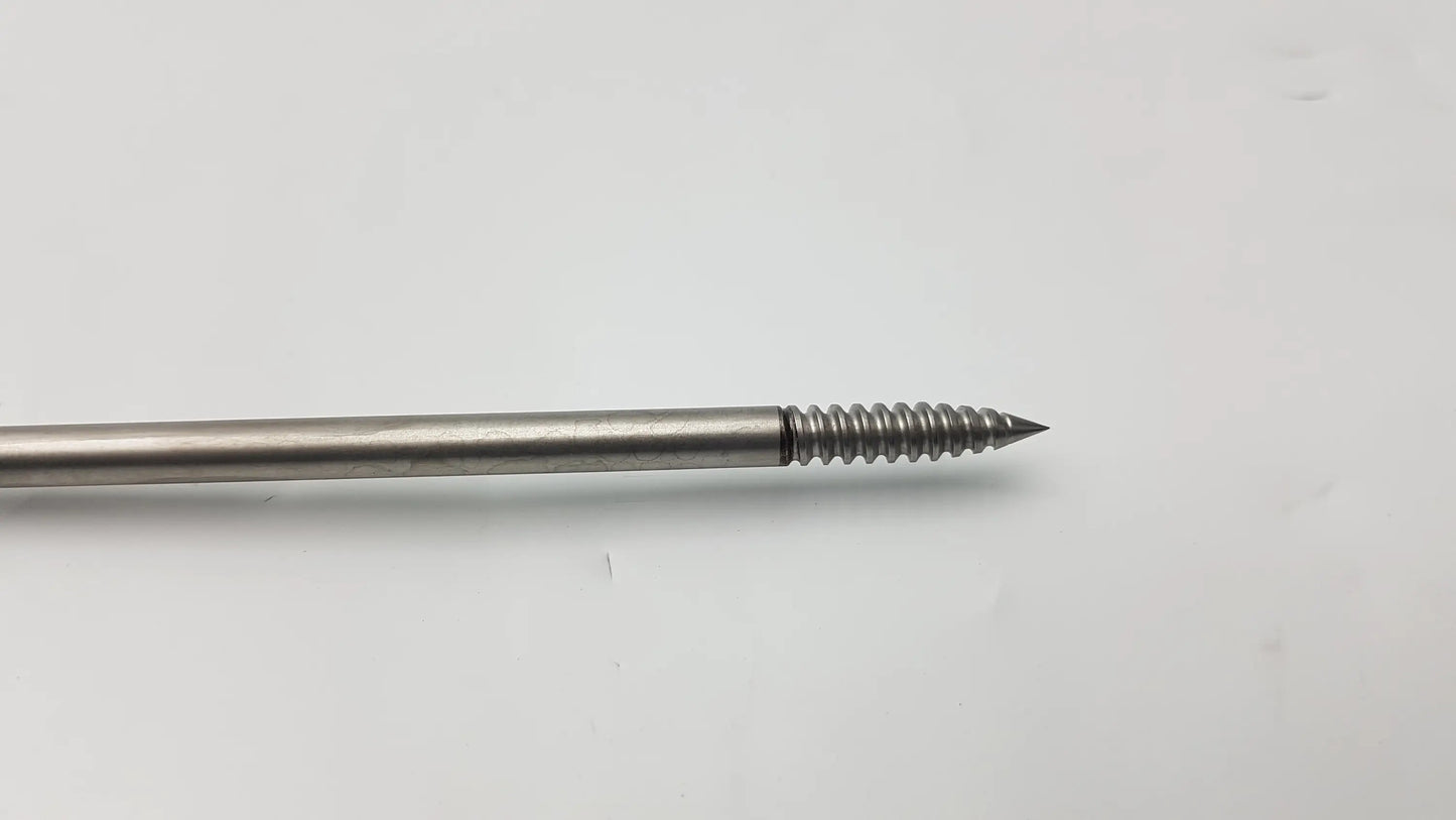 Silver-colored metal punch tap with threaded shaft and pointed tip for 4.75mm swivelock anchor systems by arthrex