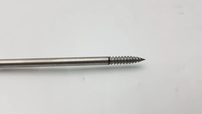 Silver-colored metal punch tap with threaded shaft and pointed tip for 4.75mm swivelock anchor systems by arthrex
