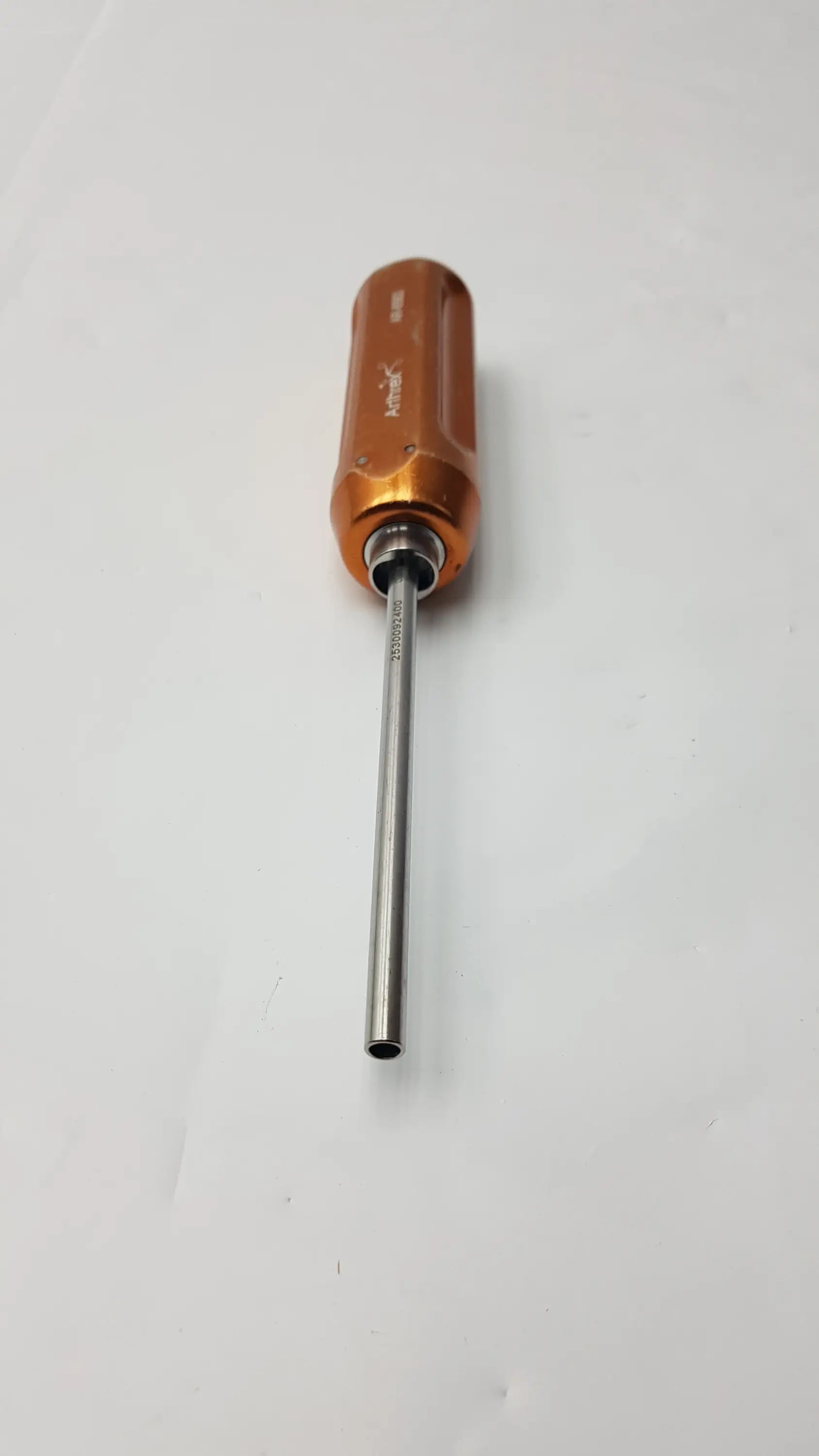 Arthrex ar-6563 reusable obturator surgical instrument with orange aluminum handle and slender metallic shaft