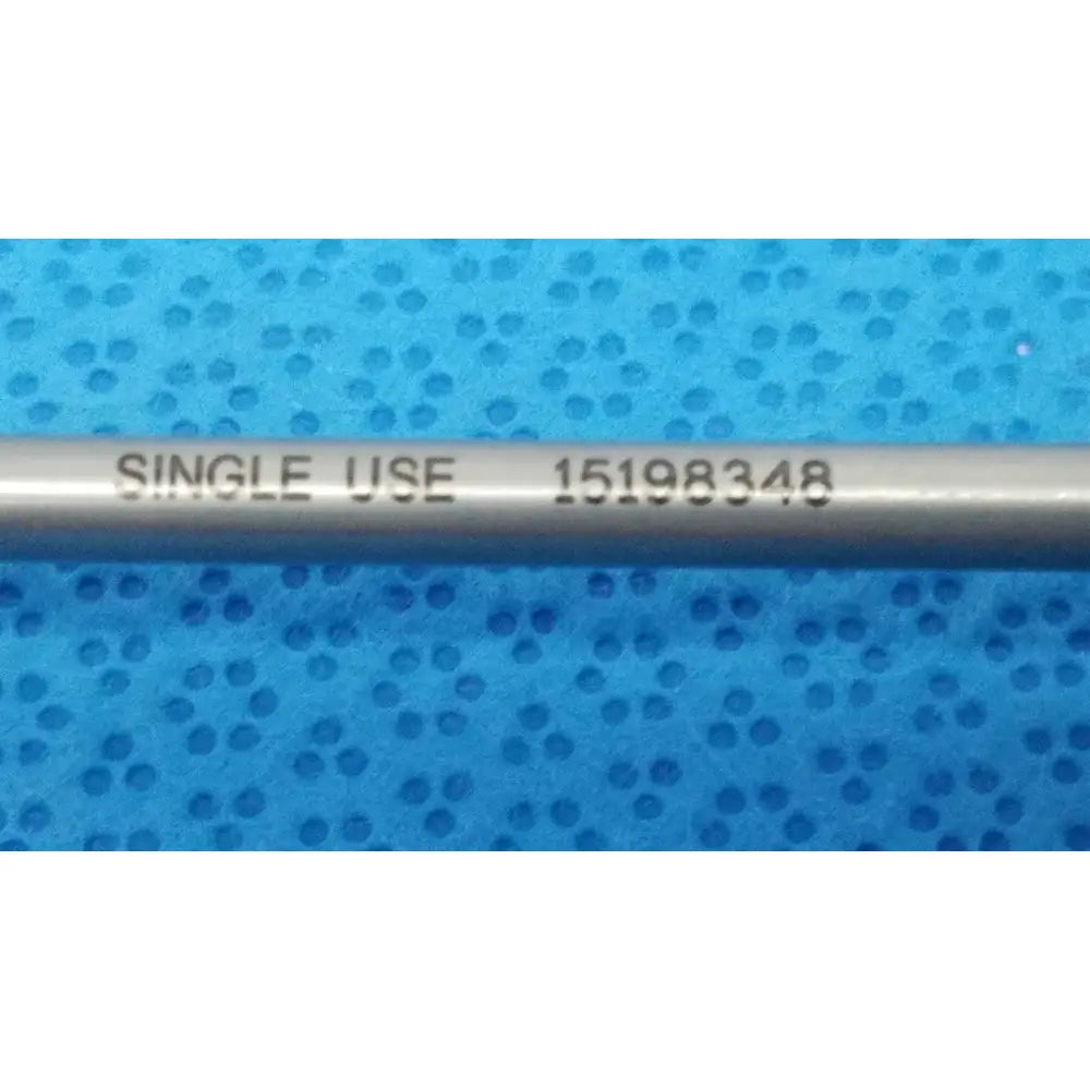 A metallic arthrex single use obturator orthopedic surgical instrument with engraved text 15198348 for single use