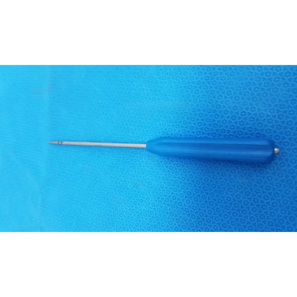Blue plastic-handled arthrex single use obturator with metallic shaft orthopedic surgical instrument for precise use