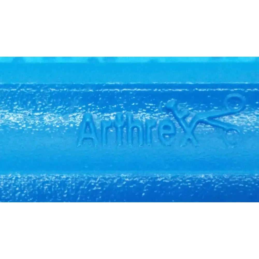 Blue arthrex logo with embossed lettering and scissors icon on an orthopedic surgical instrument for arthrex single use