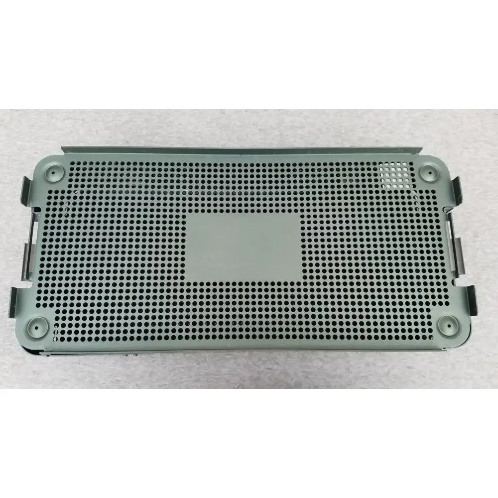 Gray perforated metal sterilization tray with reinforced corners and handles from ArthroCare AutoCuff OPUS collection