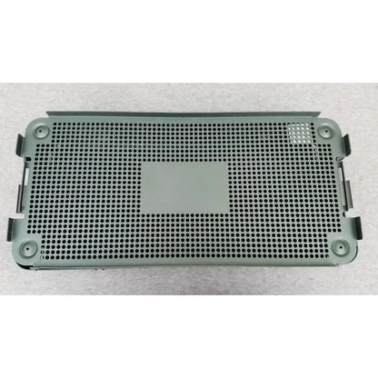 Gray perforated metal sterilization tray with reinforced corners and handles from ArthroCare AutoCuff OPUS collection