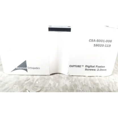 White plastic packaging for ascension ref csa-5001-001 capture screws and instruments shaft drill and gage for orthopedics