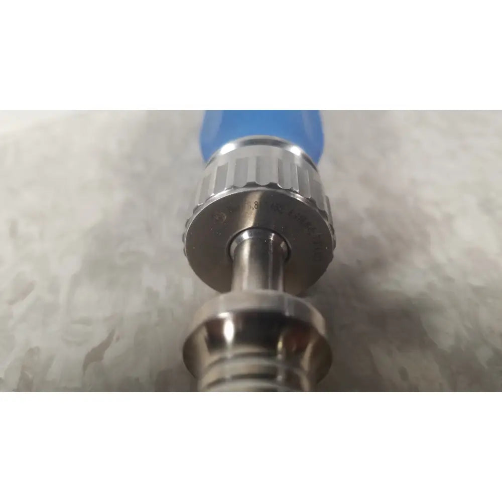 Blue-handled stainless steel showerhead with textured grip and threaded connection for ascension ref csa-5001-001 capture screws