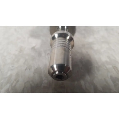 Shiny metallic dental implant with threaded shaft and rounded tip in ascension ref csa-5001-001 capture screws set