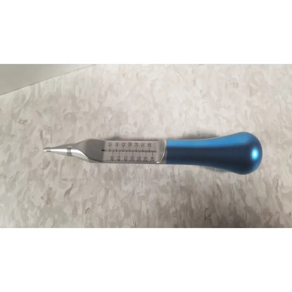 Blue-handled dental impression tray with metallic graduated scale from ascension ref csa-5001-001 capture screws set