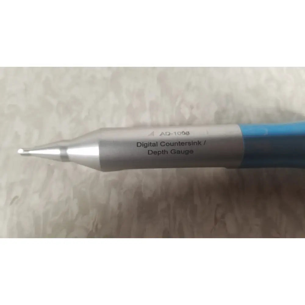 Silver and blue digital countersink deep gauge tool with pointed tip for ascension ref csa-5001-001 capture screws and instruments shaft