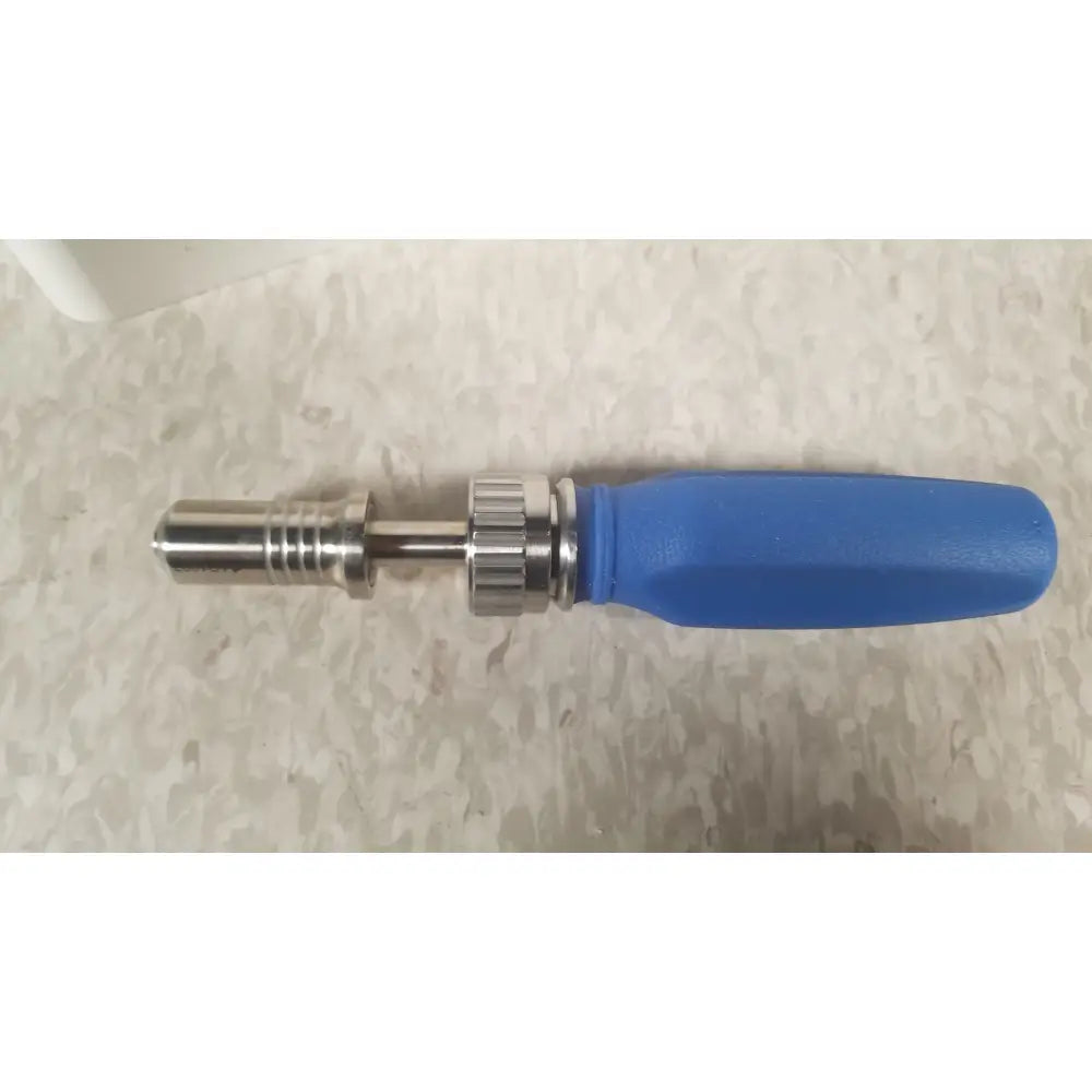 Blue-handled ascension ref csa-5001-001 fiber optic capture screws tool with metallic threaded components and shaft