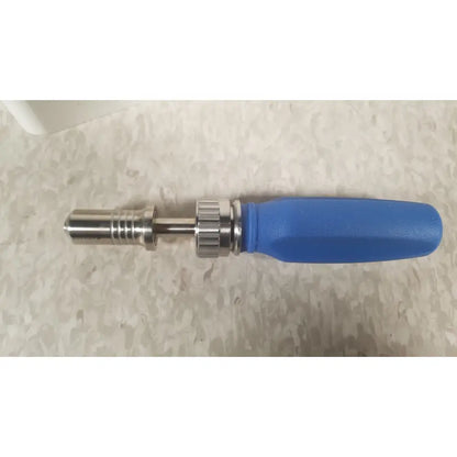 Blue-handled ascension ref csa-5001-001 fiber optic capture screws tool with metallic threaded components and shaft