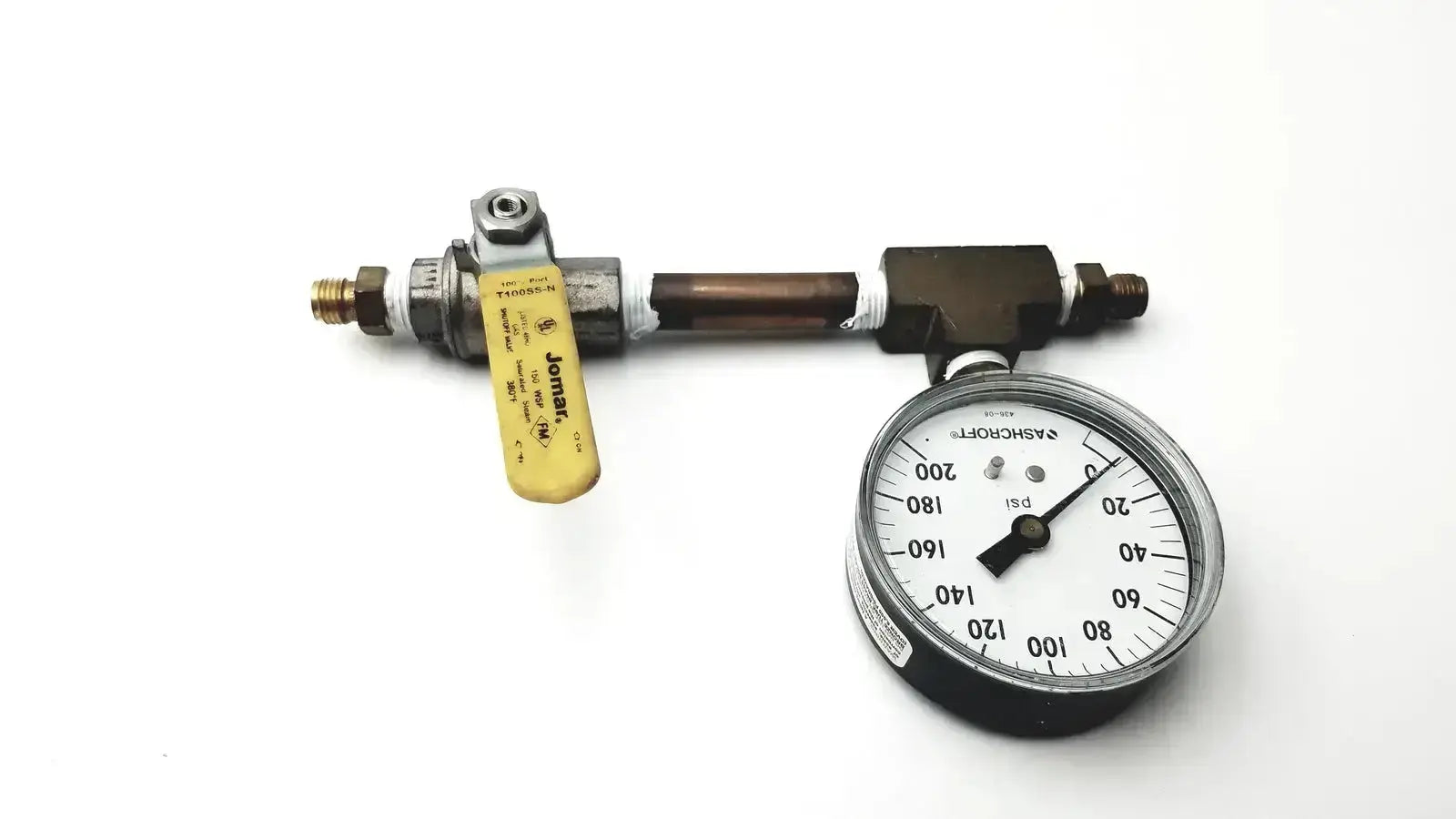 Ashcroft Dual-Scale Gauge 0 to 200 psi and 0 to 1400 kPa 1008 With Jomar Value Pressure Gauge, second-hand product photo 3