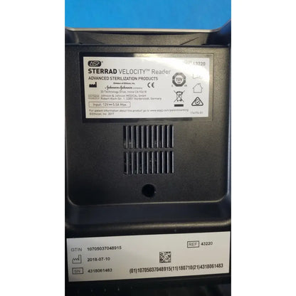 Black plastic asp sterrad velocity barcode scanner reader with ventilation slits and central hole showing back side
