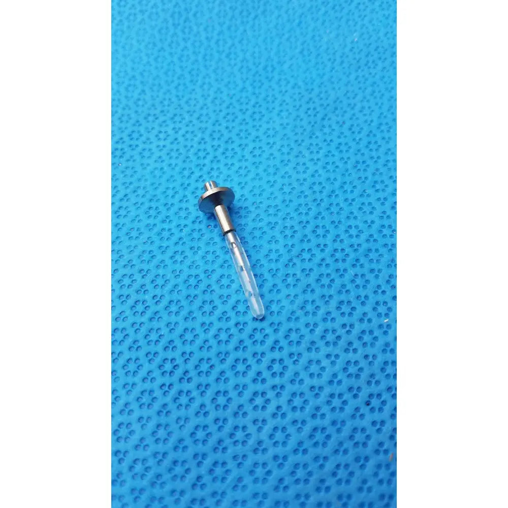 A transparent dental implant screw with metallic threaded head and shaft for assembly burr corenal rust ring removal