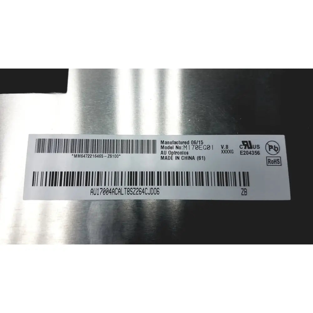 Silver metallic back side of auo m170eg01 lcd display screen panel with white label bearing model number m178eg01