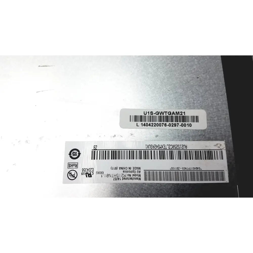 Gray metal server chassis back with white barcode labels and specifications for auo m215htn01 lcd screen panel