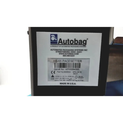 Black autobag pacesetter bagger sealer machine with white model and serial number sticker for packaging use
