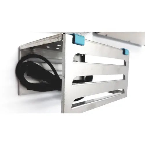 Stainless steel autoclave portable steal sterelizer packing box with blue plastic corner clips and horizontal slats