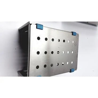 Stainless steel rectangular tray with circular holes and blue corner clips for autoclave portable steal sterilizer packing tr250nm-1